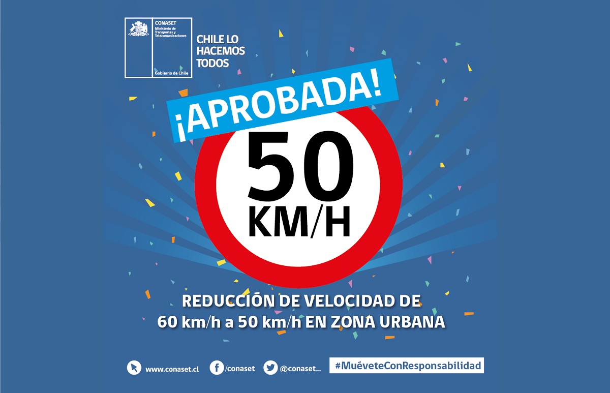 Promulgada ley que ordena disminución de velocidad máxima urbana: De 60 a 50 Kms. por hora