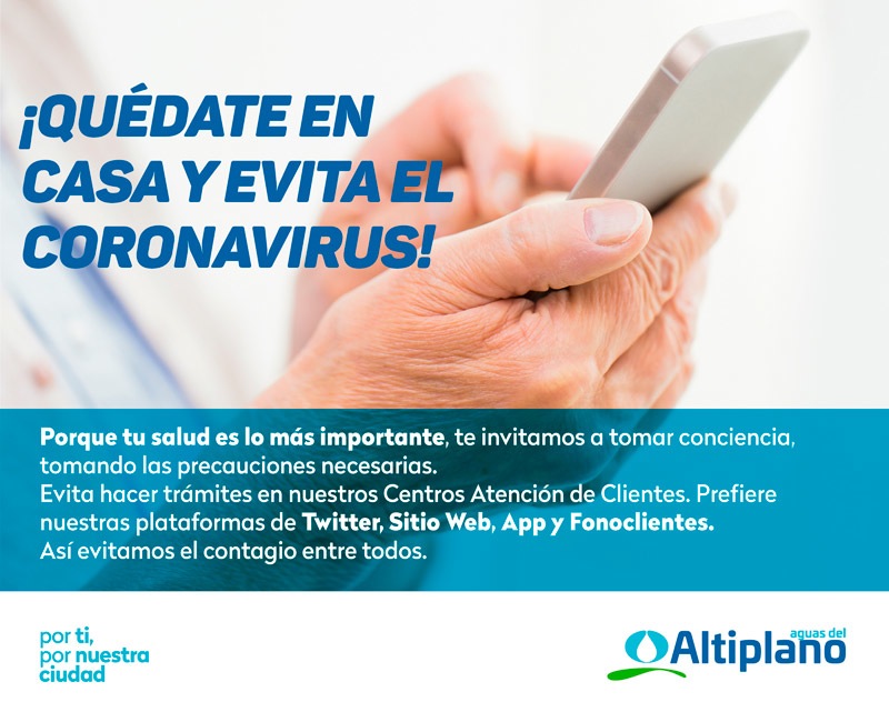 Aguas del Altiplano implementan plan de contingencia por Coronavirus:  Llama a utilizar canales alternativos para atención