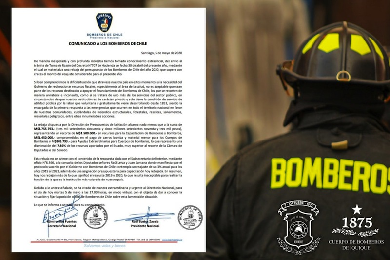 Bomberos de Chile preocupados por rebaja de presupuesto