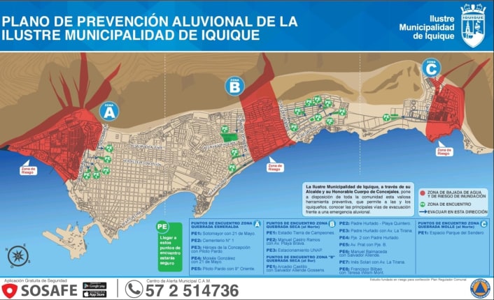 Municipalidad de Iquique llama a conocer plano aluvional y a reparar techos ante precipitaciones