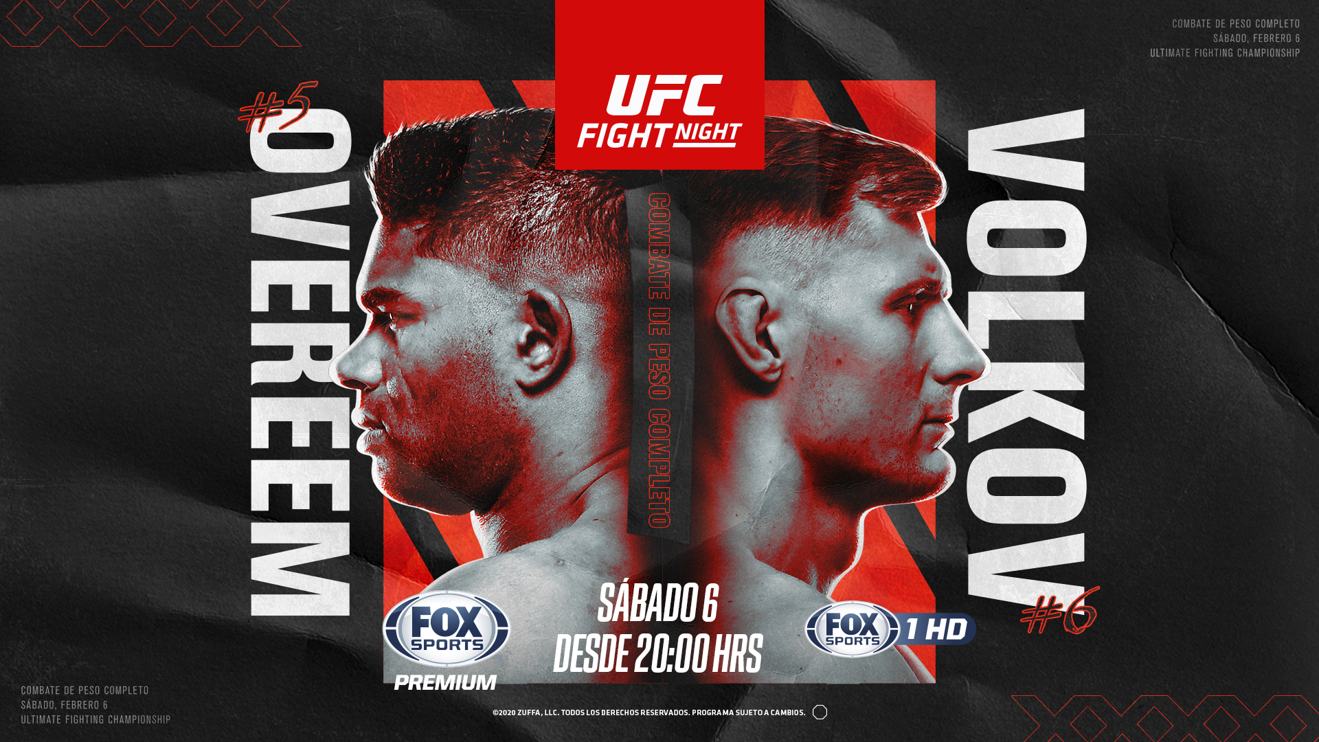Ufc Fight Night: -Overeem v/s Volkov- Duelo de Pesos Pesados en vivo por Fox Sports Premium
