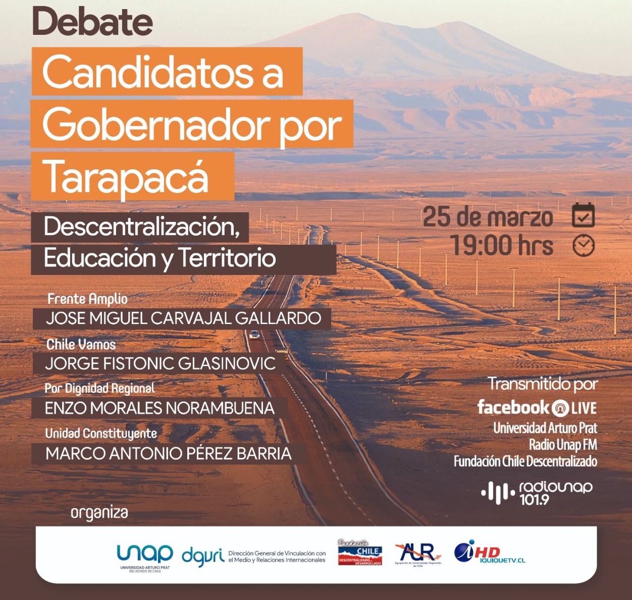 UNAP y Fundación Chile Descentralizado preparan debate con candidatos a gobernador por Tarapacá