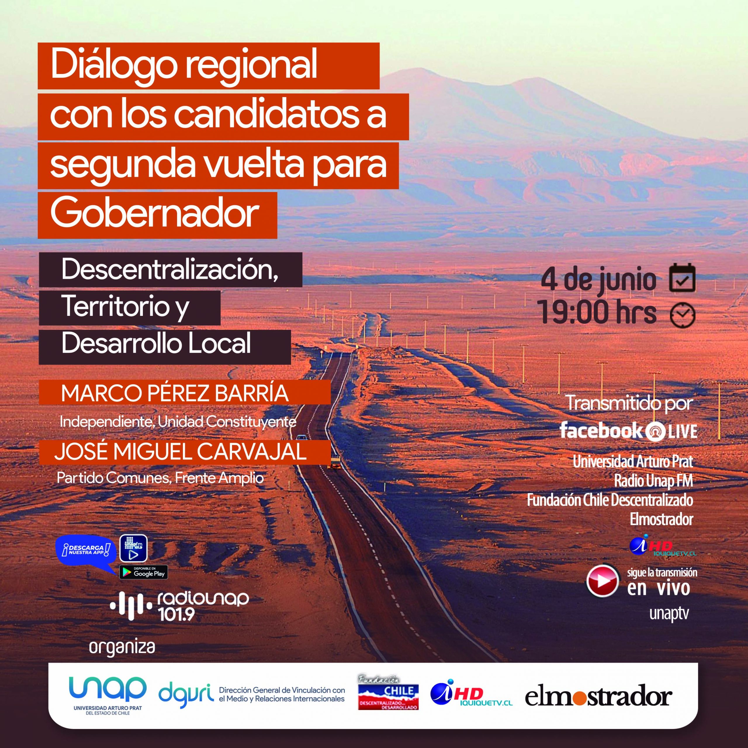 Candidatos a gobernador regional por Tarapacá se alistan para último debate previo a elecciones