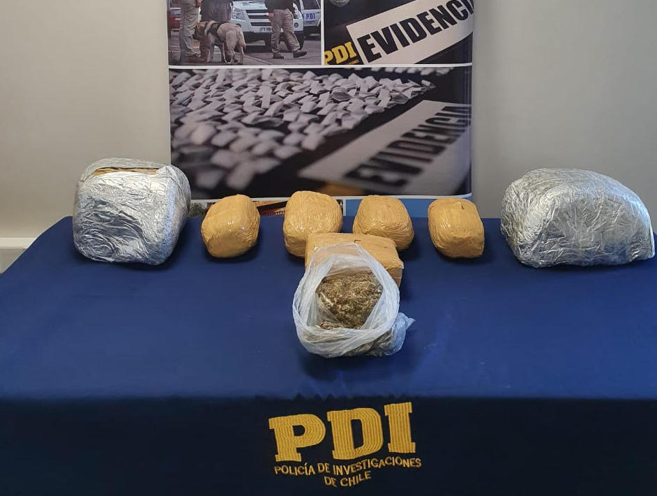 PDI Tarapacá detiene a 2 sujetos dedicados a proveer droga a microtraficantes de Iquique; portaban 23 kilos 640 gramos de cannabis sativa