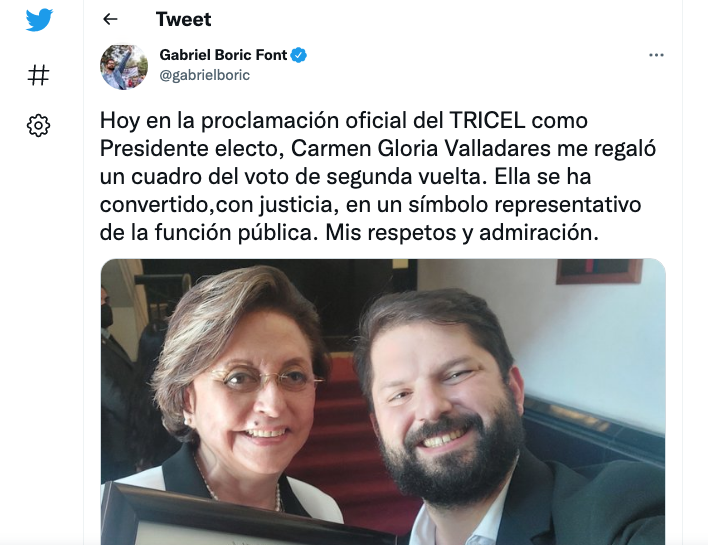 El regalo de Carmen Gloria Valladares a Gabriel Boric tras su ratificación ante el Tricel