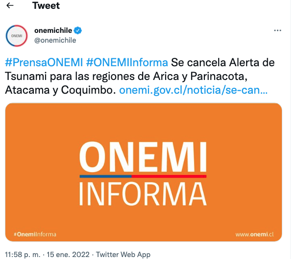SHOA levanta alerta por tsunami en todas las regiones del país
