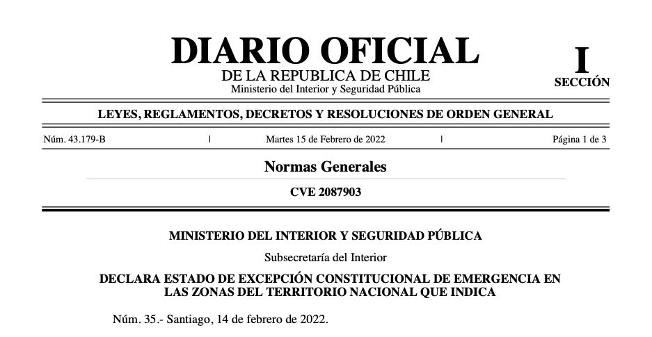 En vigencia decreto de estado de excepción en la zona norte del país