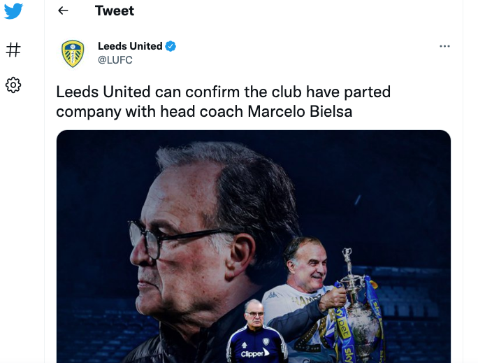 Leeds United confirmó destitución de Marcelo Bielsa