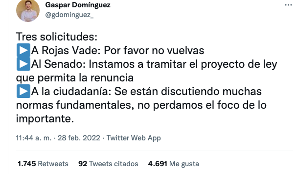 Vicepresidente de la Convención a Rojas Vade: «¡Por favor, no vuelvas!»