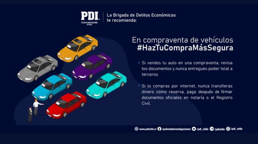 PDI Tarapacá: Recomendaciones en compraventa de vehículos 