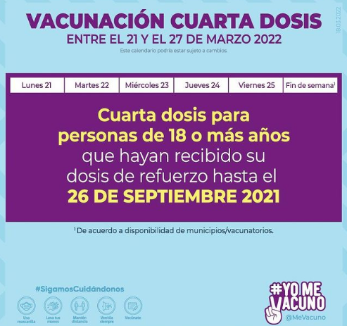 Cuarta dosis: Revisa el calendario de vacunación del 28 de marzo al 3 de abril