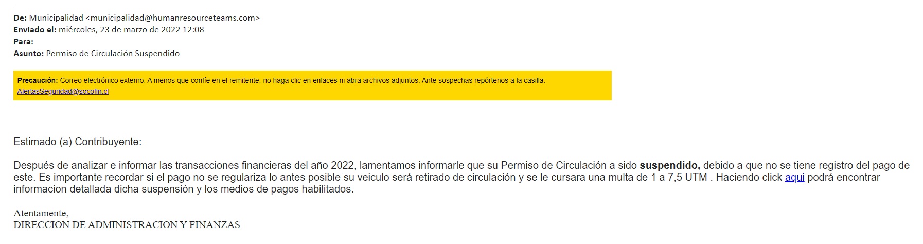  Municipalidad de Iquique llama a cuidarse de estafas en permisos de circulación vía correo electrónico