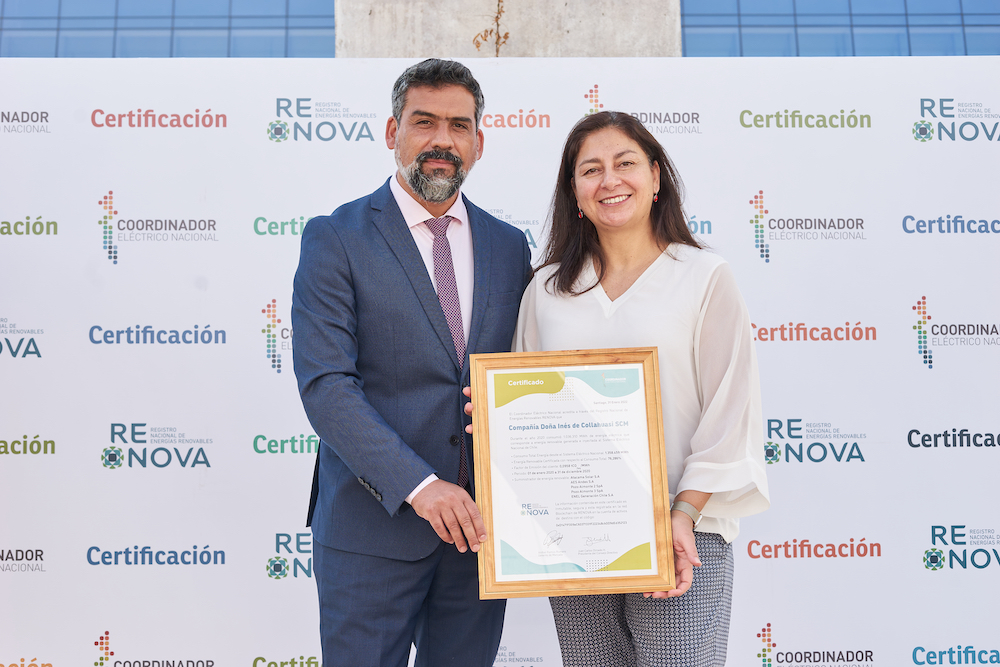 Collahuasi recibe certificado por contar con energía 100% renovable en sus operaciones