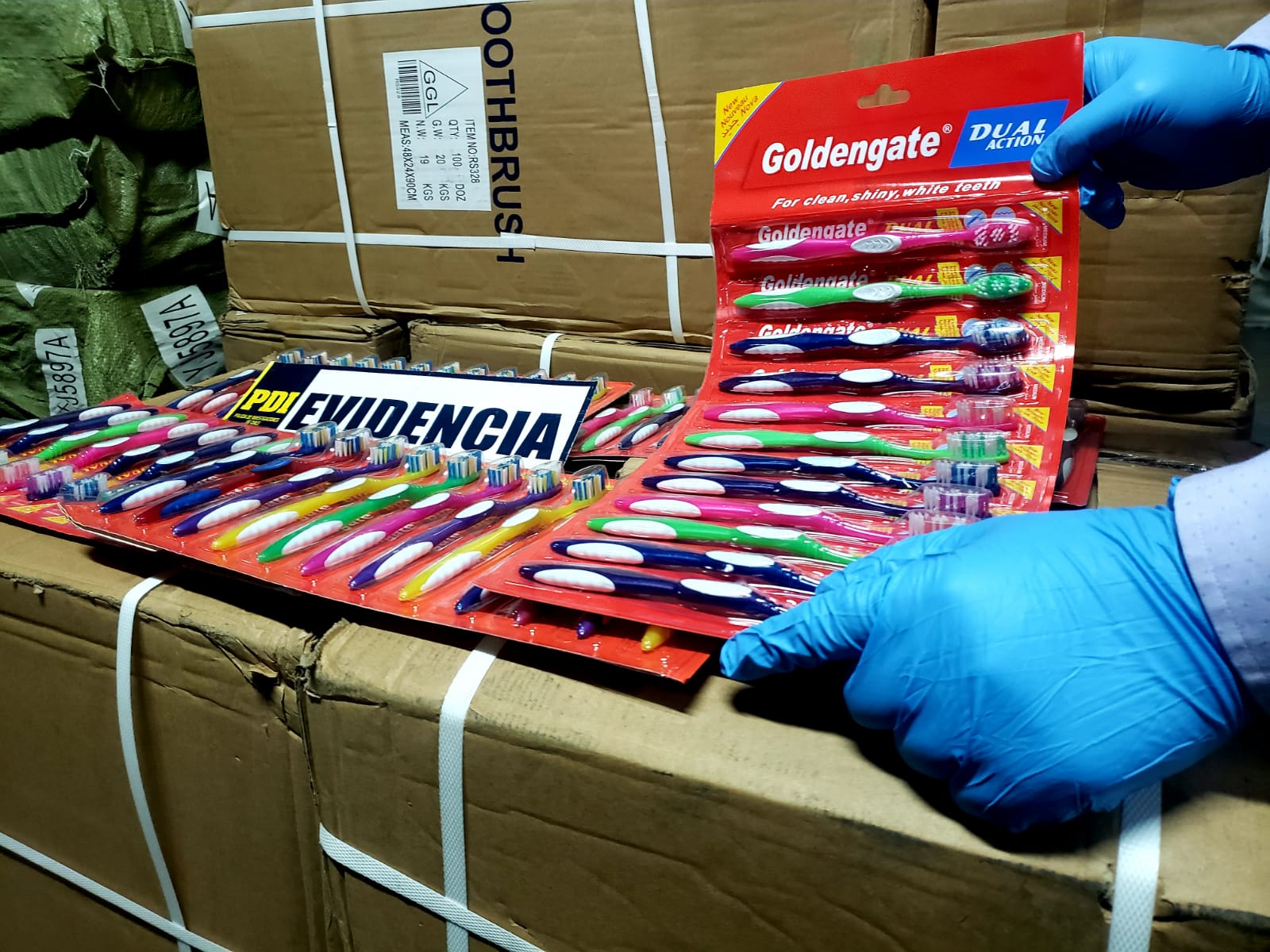  PDI Tarapacá incauta 24.000 unidades de cepillos de dientes con logos y diseños alusivos a la marca Colgate