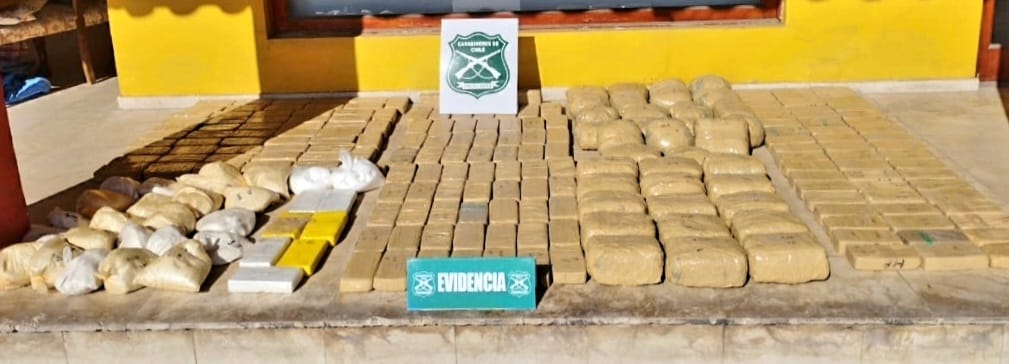 En Cancosa Carabineros incautó municiones 9mm; 259 kilos de drogas: Cocaína, pasta base, marihuana y ketamina