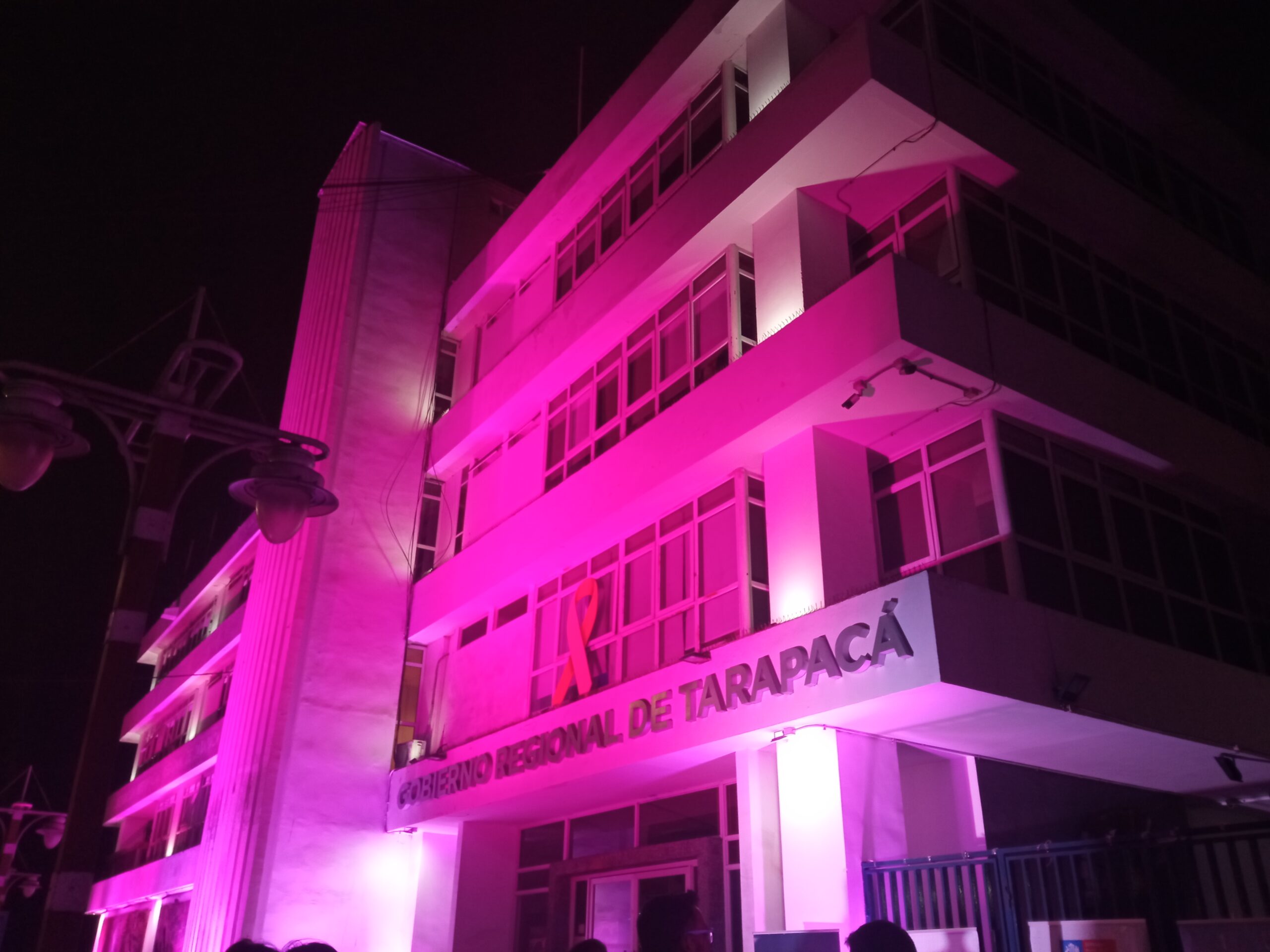Iluminaron de color rosado el Gobierno Regional y la Delegación Presidencial en la ciudad de Iquique