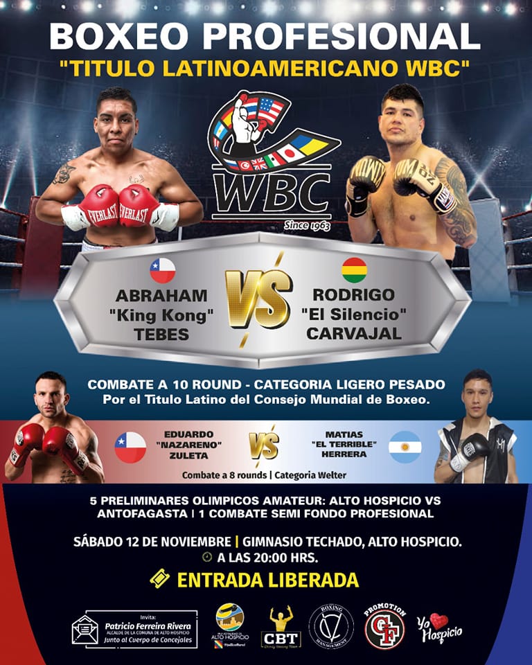 Boxeo en Alto Hospicio: Campeón chileno Abraham “King Kong” Tebes enfrenta el campeón boliviano Rodrigo “El Silencio” Carvajal