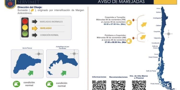Armada alerta marejadas desde Pichilemu hasta Tocopilla