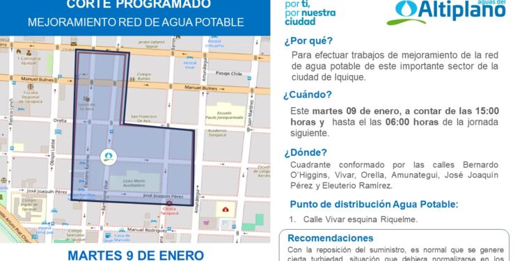 En sector centro de Iquique: Aguas del Altiplano realizará mejoras en la red de agua potable