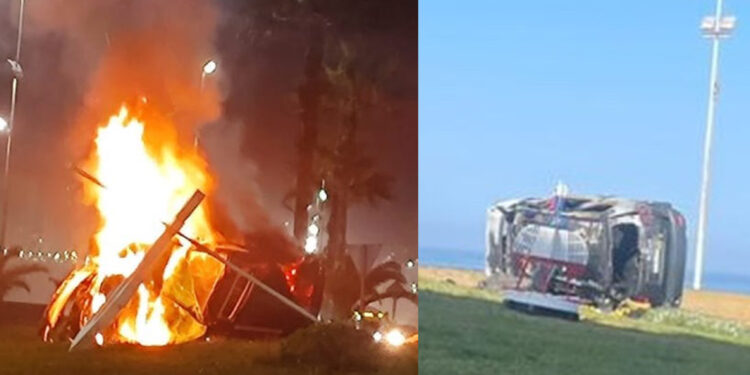 Una vez más: Automóvil volcó y se incendió en Rotonda Chipana