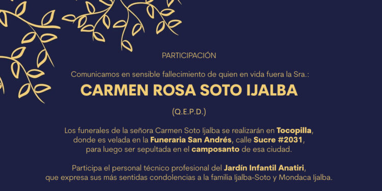 Profundo pesar por fallecimiento de Carmen Rosa Soto Ijalba (Q.E.P.D.)