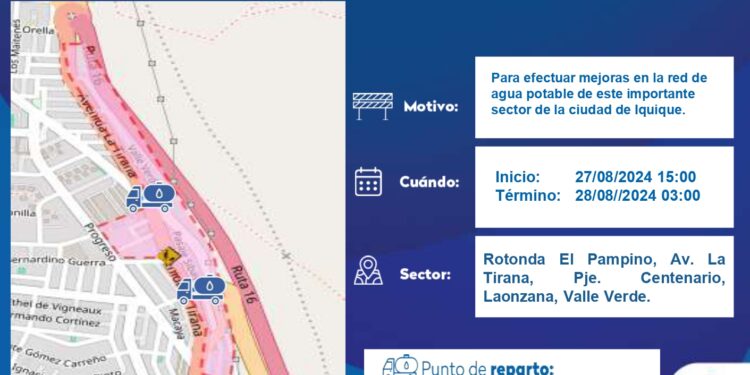 Aguas del Altiplano renovará matriz en avenida La Tirana