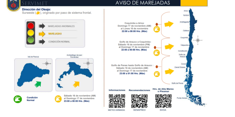 Armada alerta marejadas para las costas del país