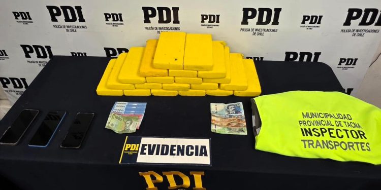 Investigación de PDI y Fiscalía: Detienen a dos imputados peruanos portando más de 21 kilos de clorhidrato de cocaína