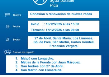 Corte programado de agua potable en comuna de Pica