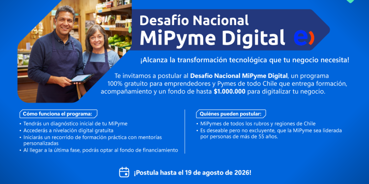 Desafío Nacional MiPymes Digital: Programa 100% gratuito entregará capacitación, mentorías y $1.000.000 a emprendedores de todo Chile