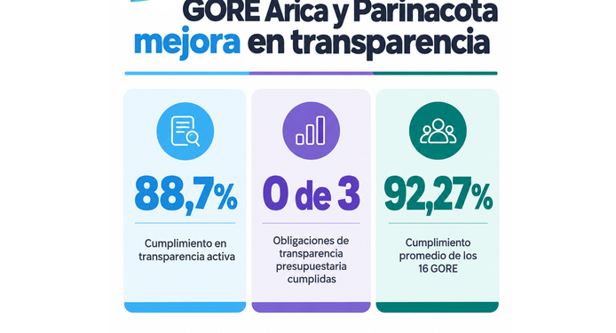 Fiscalización CPLT: GORE de Arica y Parinacota sube 34,8 puntos, pero queda en el lugar 14 y mantiene información presupuestaria sin publicar